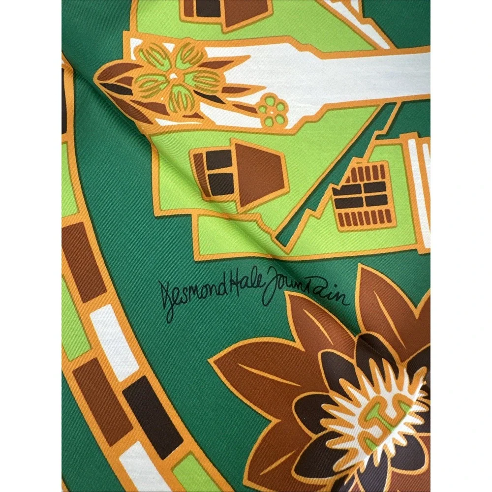 VTG Smith's of Bermuda Scarf Island Landmarks 60s 70s Design Green 22